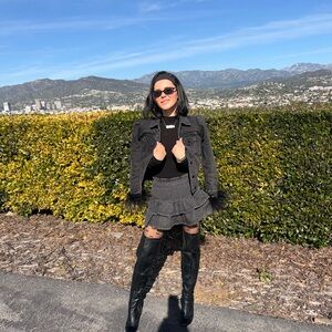 retrofit black denim skirt and jean jacket xxs